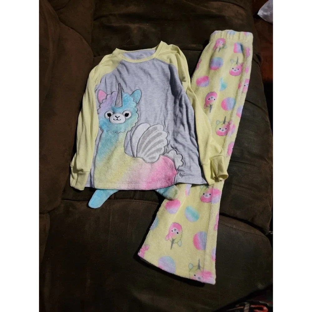 Justice llamacorn llama‎ unicorn pajamas fuzzy pants size 8 winter